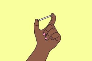 Illustration of a hand holding the contraceptive implant