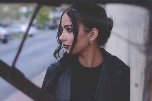 Teenage girl looking to the side