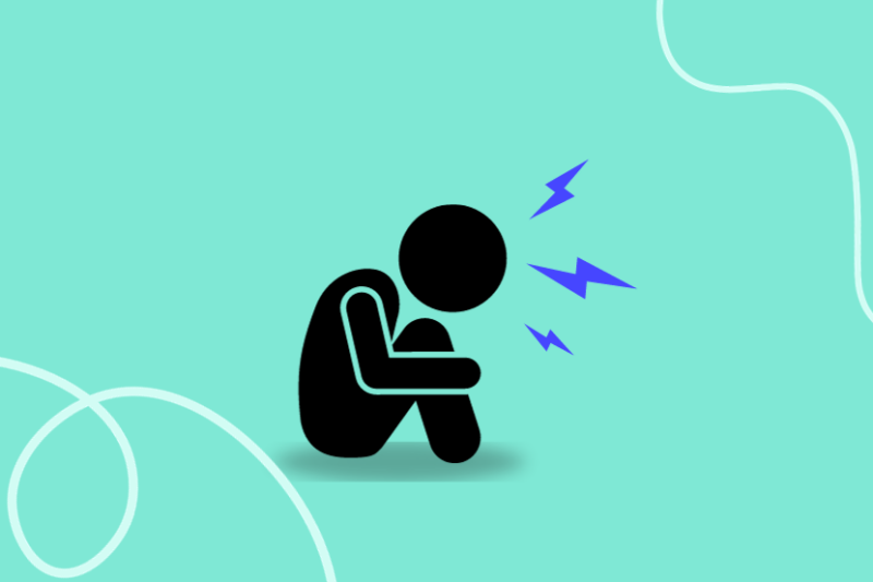 Graphic of young person hugging themselves sat on the floor