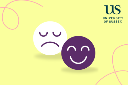 a happy face and a sad face. The open university logo in the corner