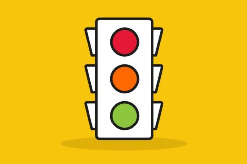 traffic light illustration with red, amber and green lights