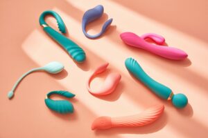 Different types of sex toys including dildos and vibrators