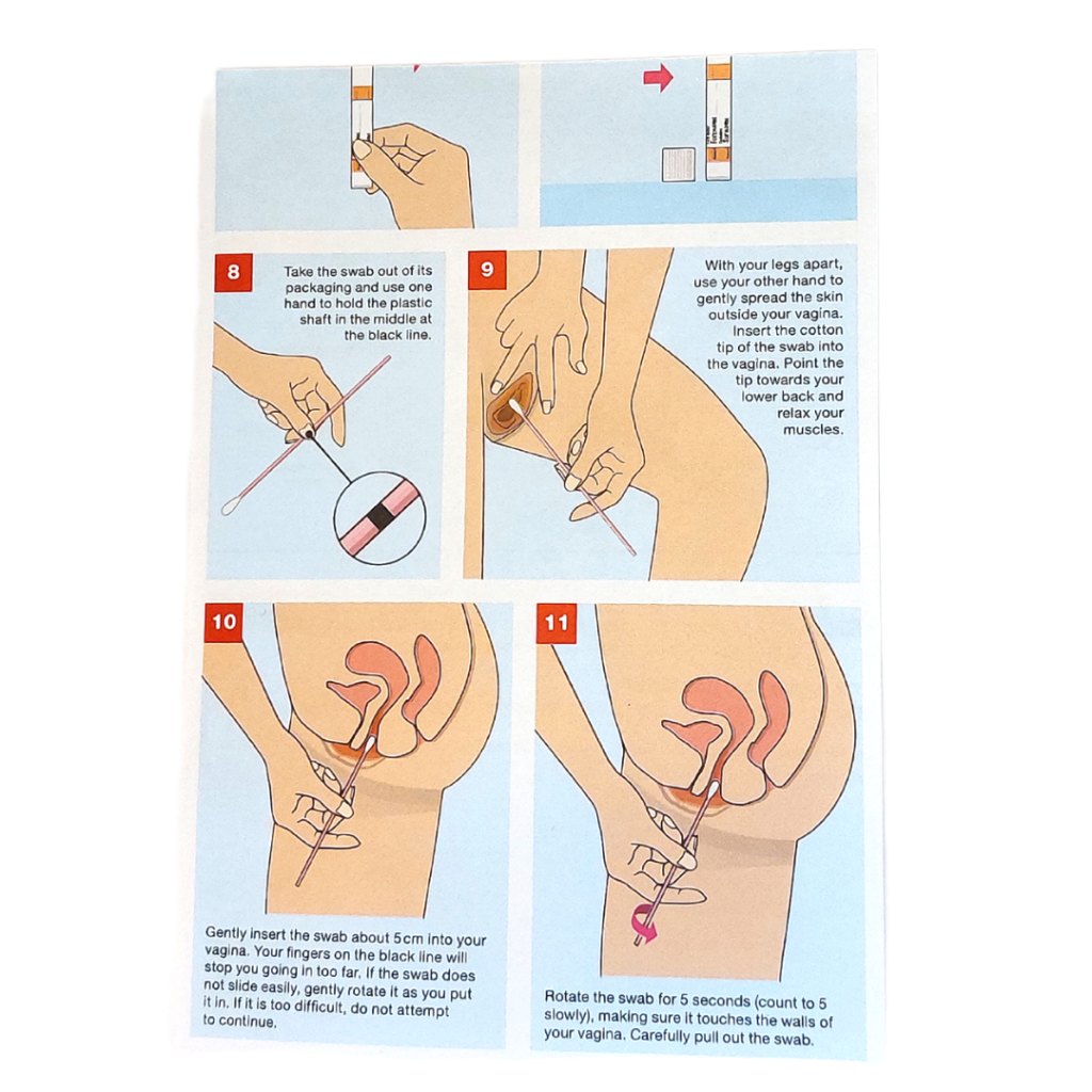 Instructions that come with testing kit that have diagrams showing how to take the sample 