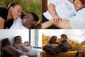 Four images representing different types of couples all sharing an intimate moment