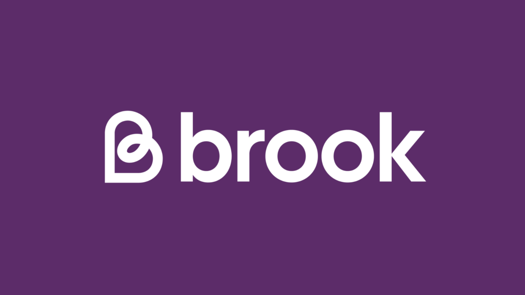 a white brook logo with a purple background