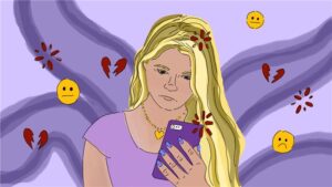 Image of girl looking at phone in article on how porn shaped my first sexual experiences