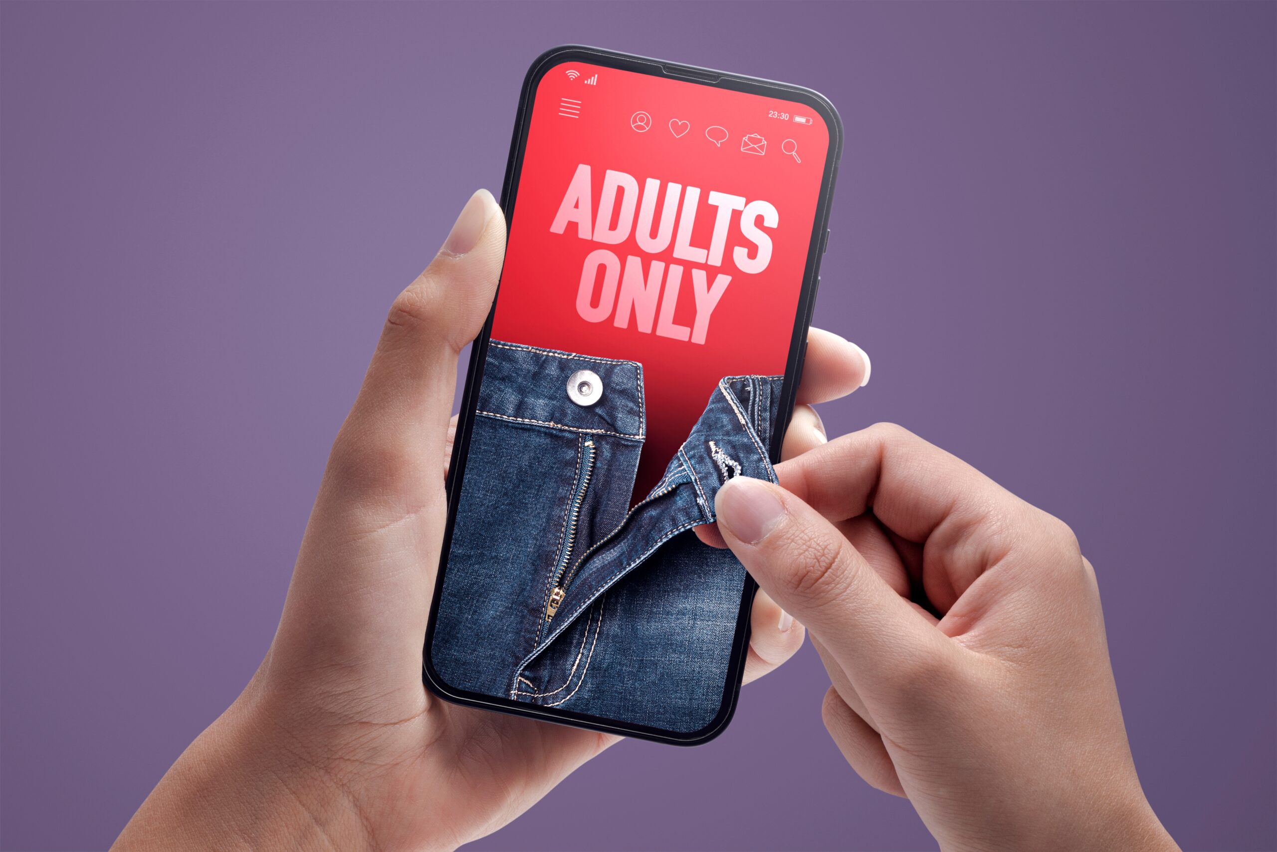 Phone with the text "adults only" - porn and non fatal strangulation