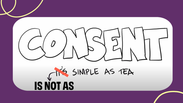 Still from the tea consent video "Consent it's simple as tea" but amended to say it's "not as simple as tea"