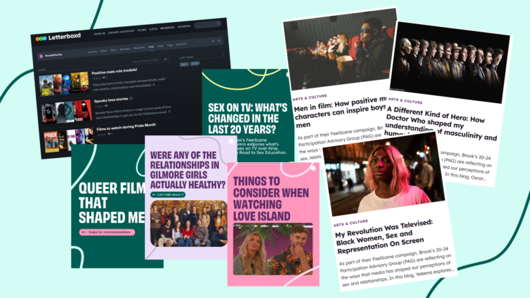 Screenshots of social media posts and blogs from the project as well as Brook's Letterboxd account