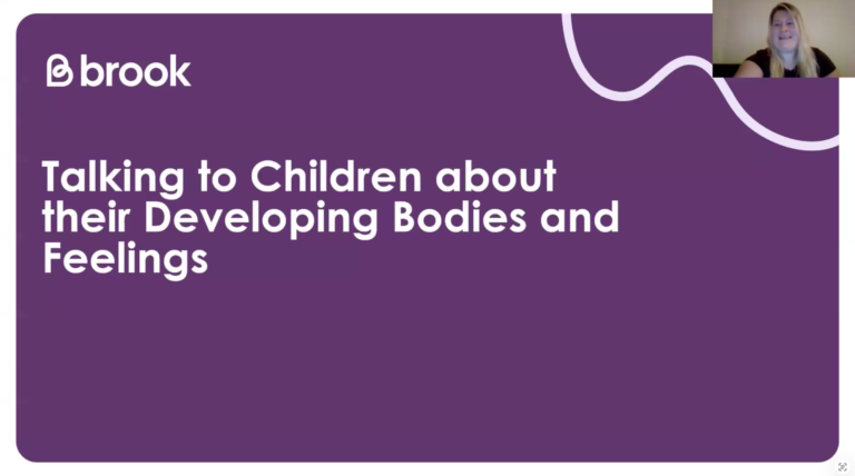 A title slide that says "Talking to Children about their Developing Bodies and Feelings"