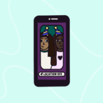 Illustration of a phone showing two people