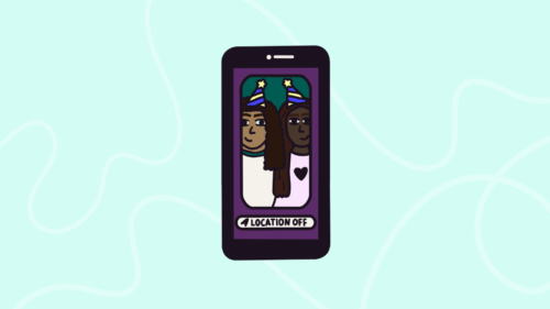 Illustration of a phone showing two people