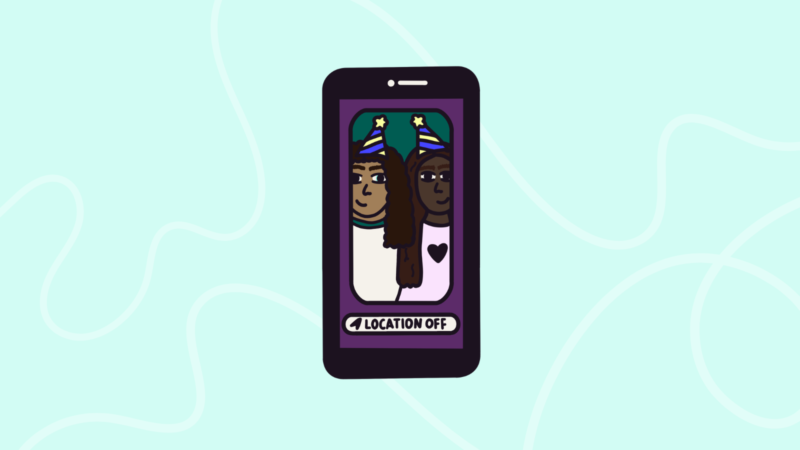 Illustration of a phone showing two people