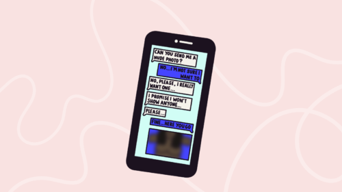 Phone showing messages from someone asking for nudes