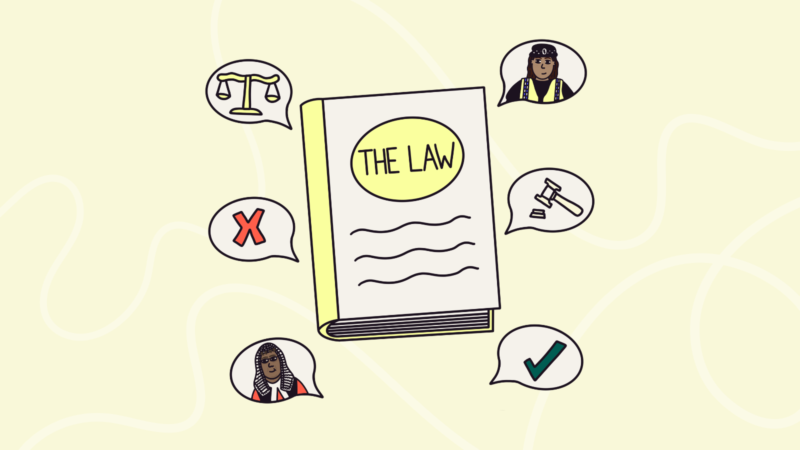 Illustration of a book saying "The Law"