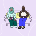 Illustration of two people sat on a sofa