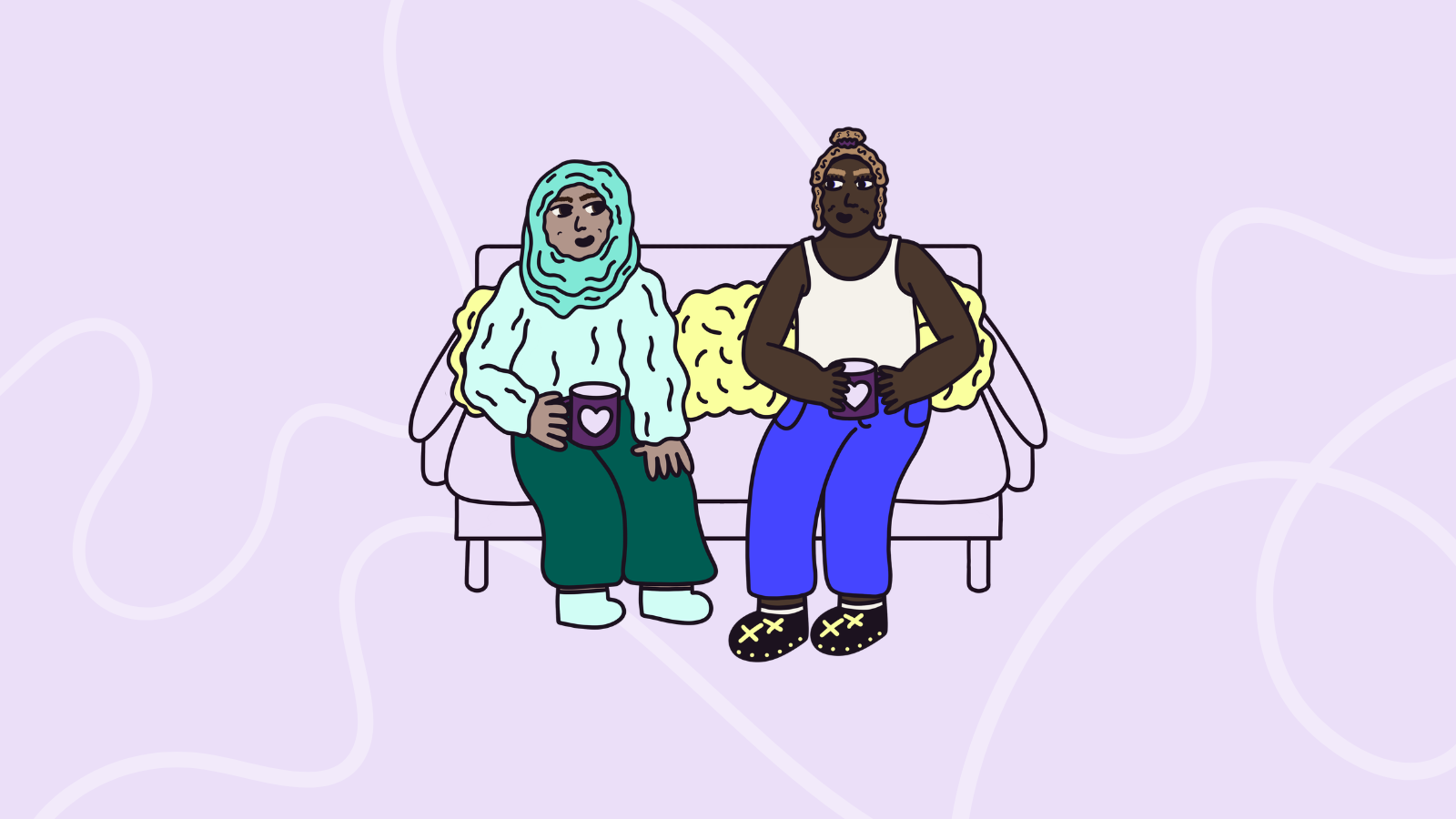 Illustration of two people sat on a sofa