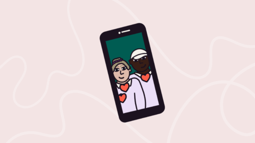 Illustration of a phone showing people on a live stream
