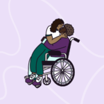 Two people kissing in a wheelchair