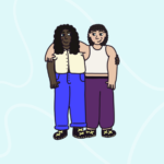 Two people with their arms around each other