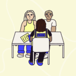 two people sat with a police officer